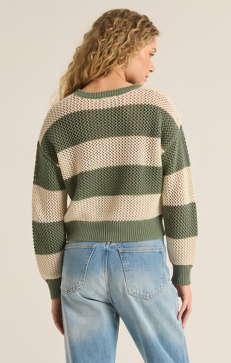 Z-Supply BROADBEACH STRIPE SWEATER - PALM GREEN - Sun Diego Boardshop