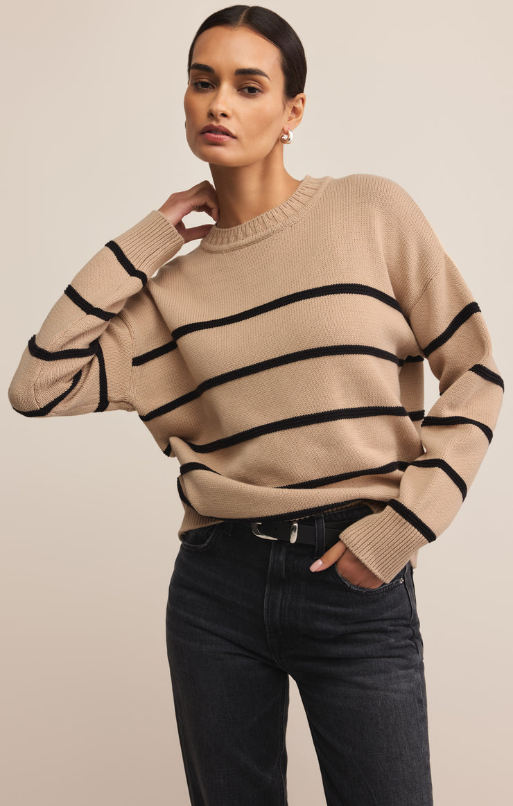 Z-Supply Boyfriend Striped Cotton Sweater - Biscuit - Sun Diego Boardshop