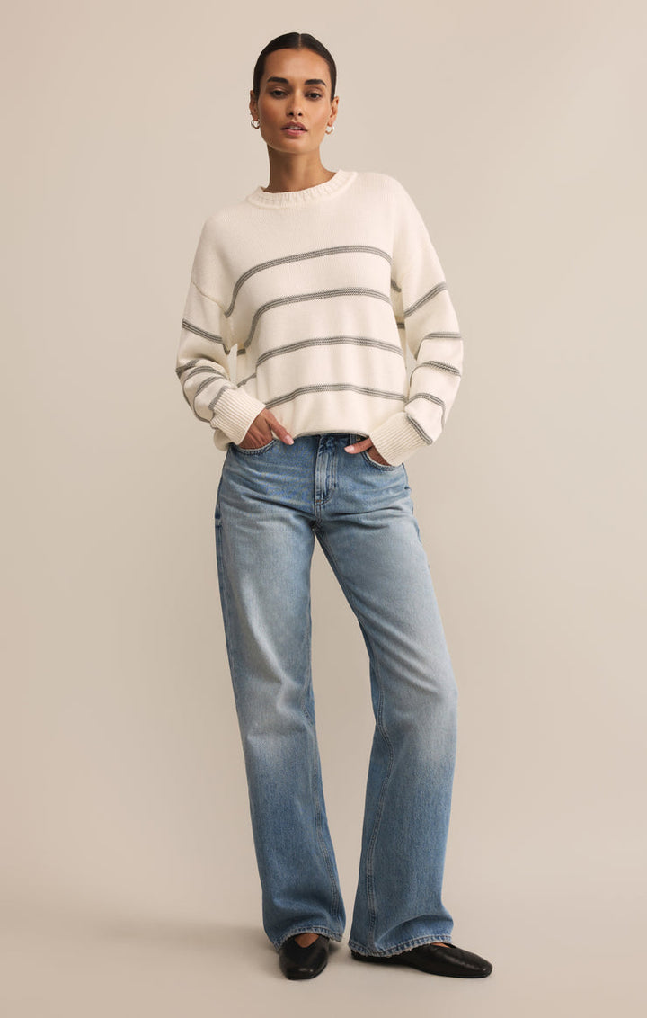 Z-Supply Boyfriend Striped Cotton Sweater - White - Sun Diego Boardshop