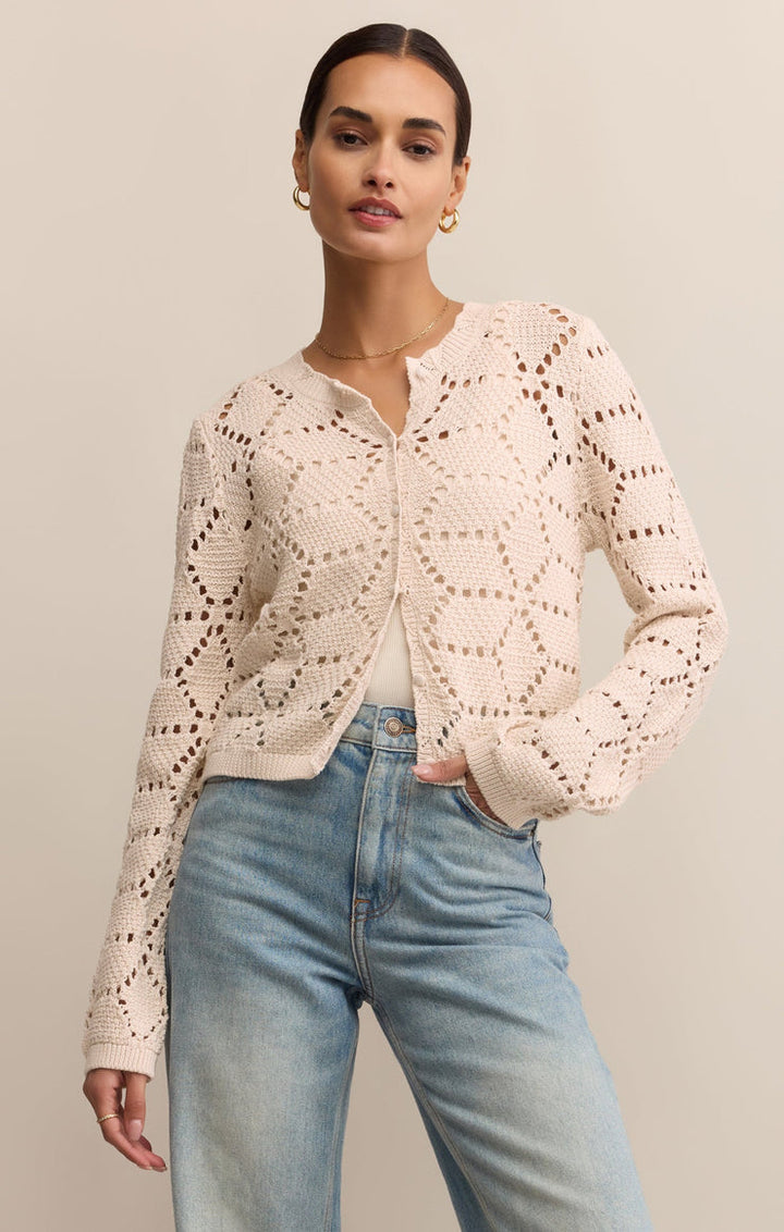 Z-Supply Rosalyn Diamond Sweater Cardigan - Crystal - Sun Diego Boardshop