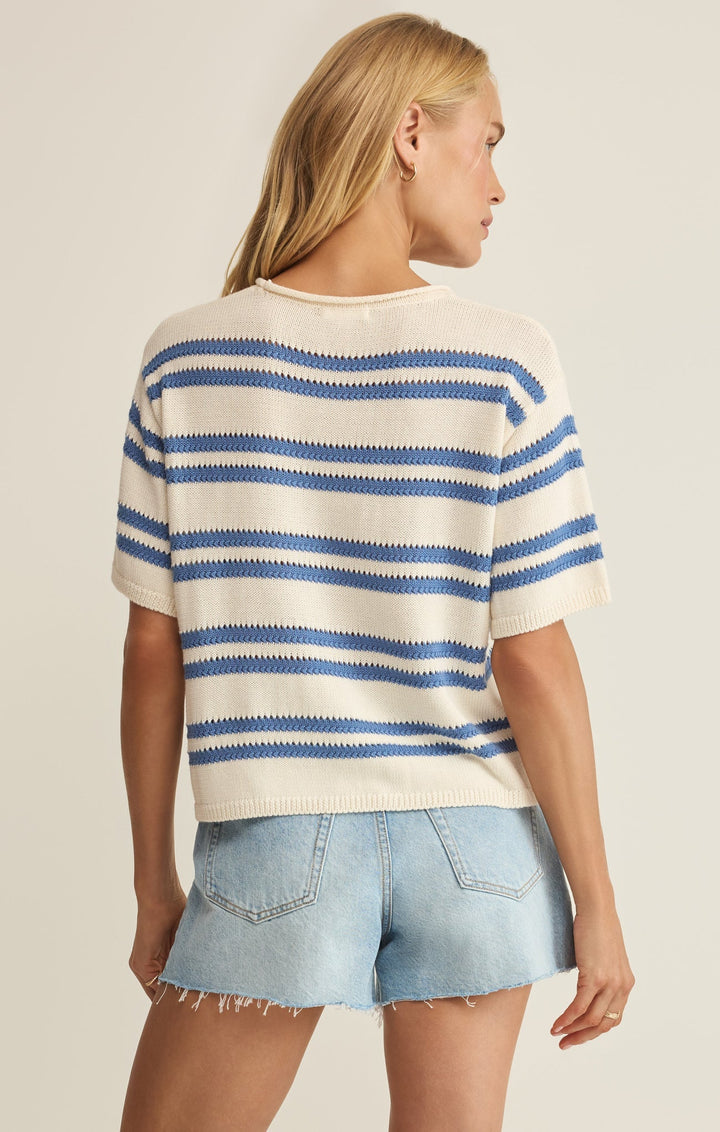Z-Supply Women's Prado Stripe Sweater Tee - Lake Blue - Sun Diego Boardshop