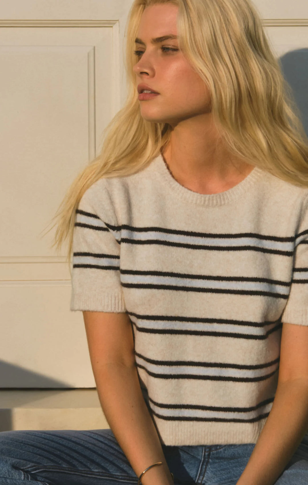 Z-Supply Women's Gatewood Stripe Sweater Tee - Light Oatmeal Heather - Sun Diego Boardshop