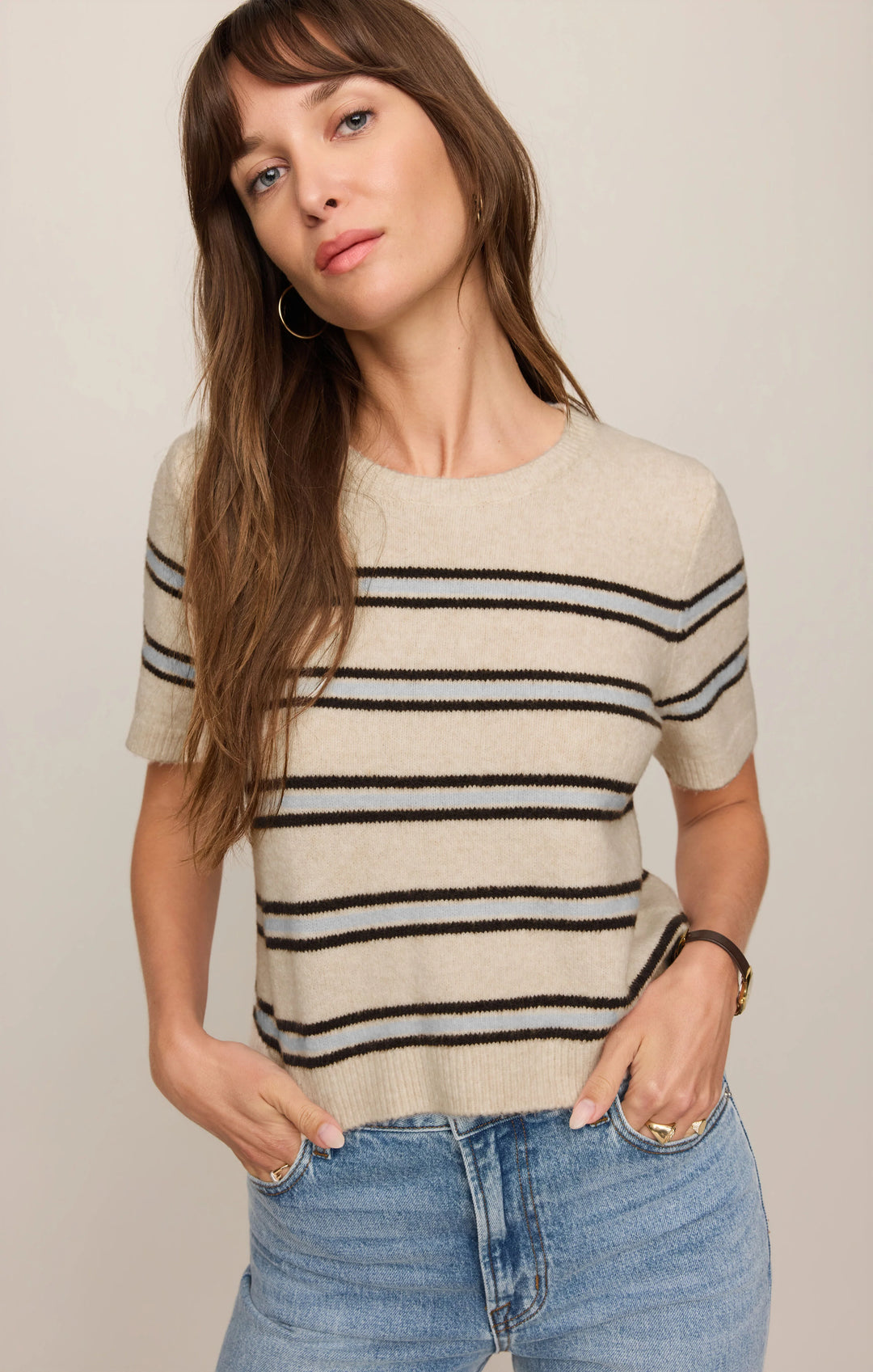 Z-Supply Women's Gatewood Stripe Sweater Tee - Light Oatmeal Heather - Sun Diego Boardshop