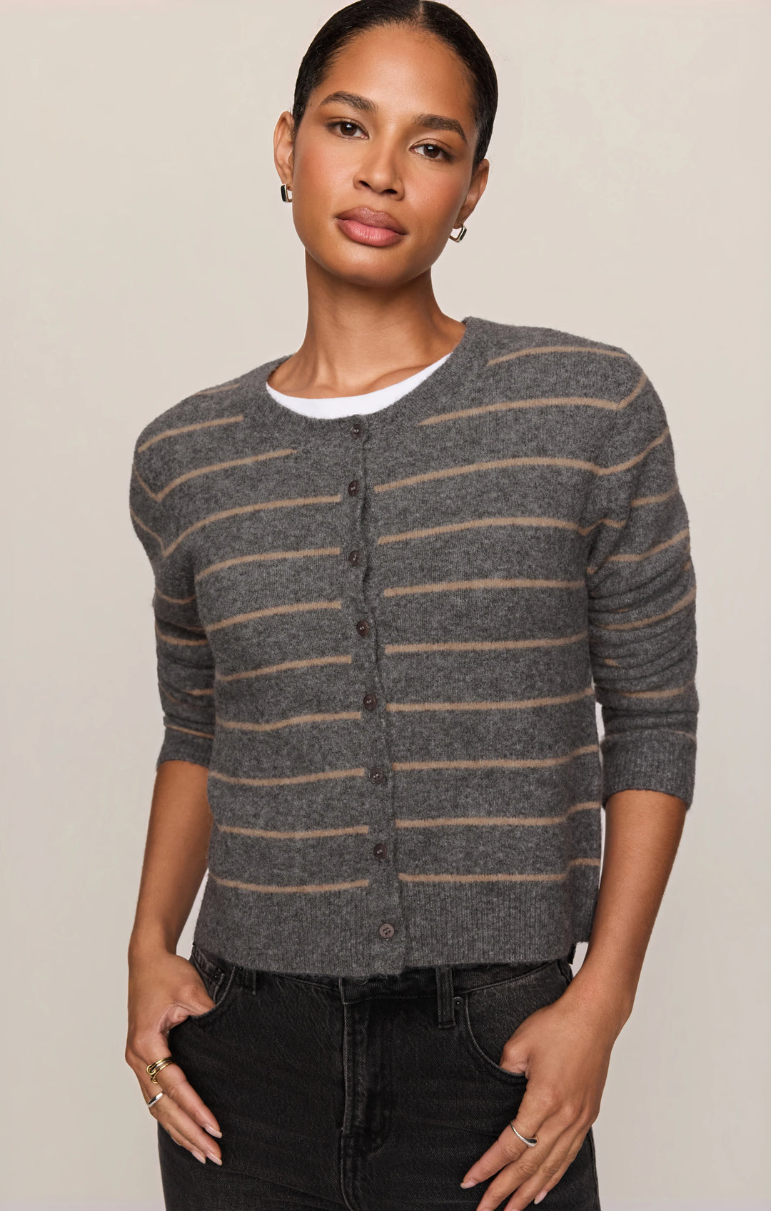 Z-Supply Women's Medina Cozy Stripe Cardigan - Charcoal Heather - Sun Diego Boardshop