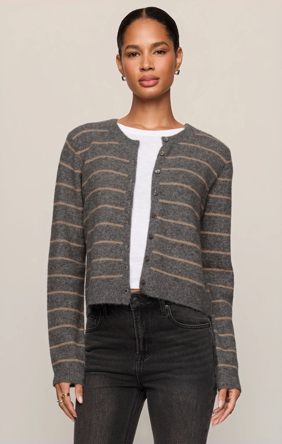 Z-Supply Women's Medina Cozy Stripe Cardigan - Charcoal Heather - Sun Diego Boardshop