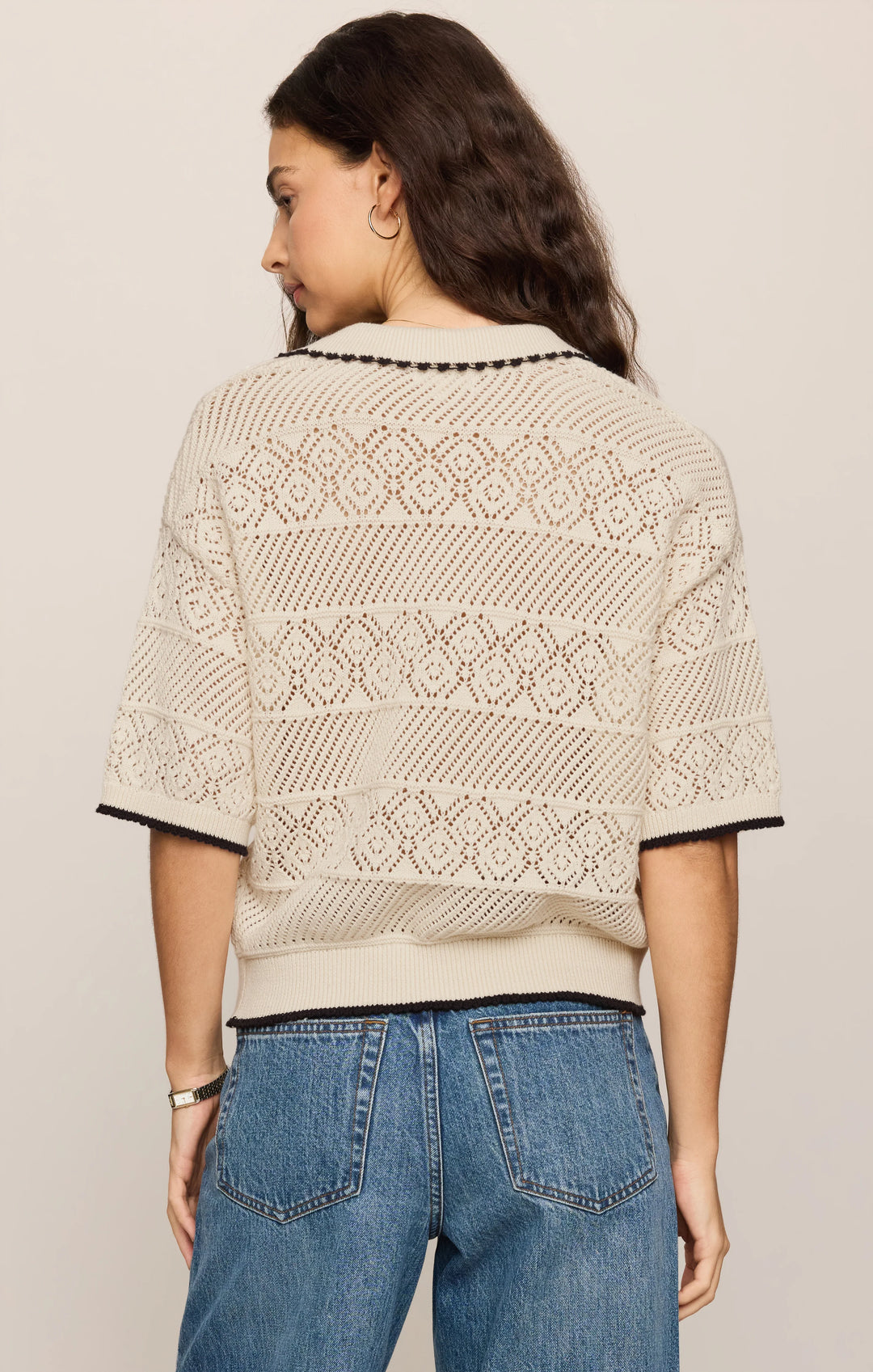 Z-Supply Women's Denman Crochet Polo Sweater - Sandstone