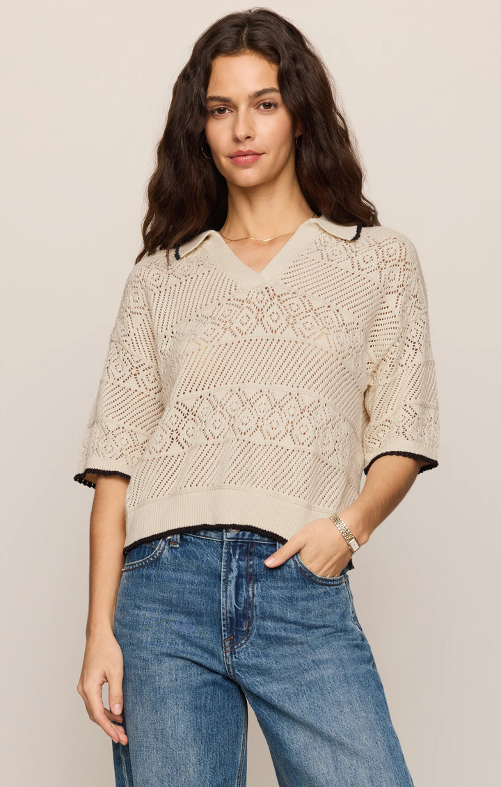 Z-Supply Women's Denman Crochet Polo Sweater - Sandstone