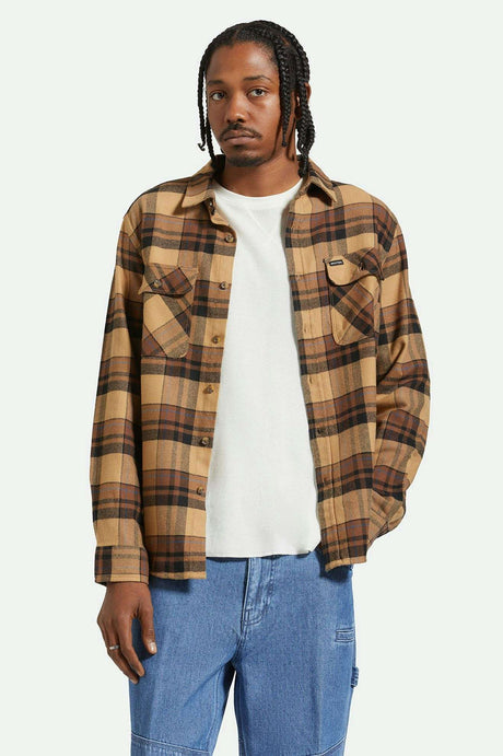 Brixton Bowery L/S Flannel - TIGERS EYE/PINECONE BROWN/WASHED BLACK - Sun Diego Boardshop