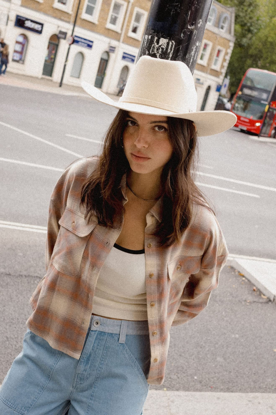 Brixton Women's Bowery Crop Overshirt - Soft Tan Window Plaid - Sun Diego Boardshop