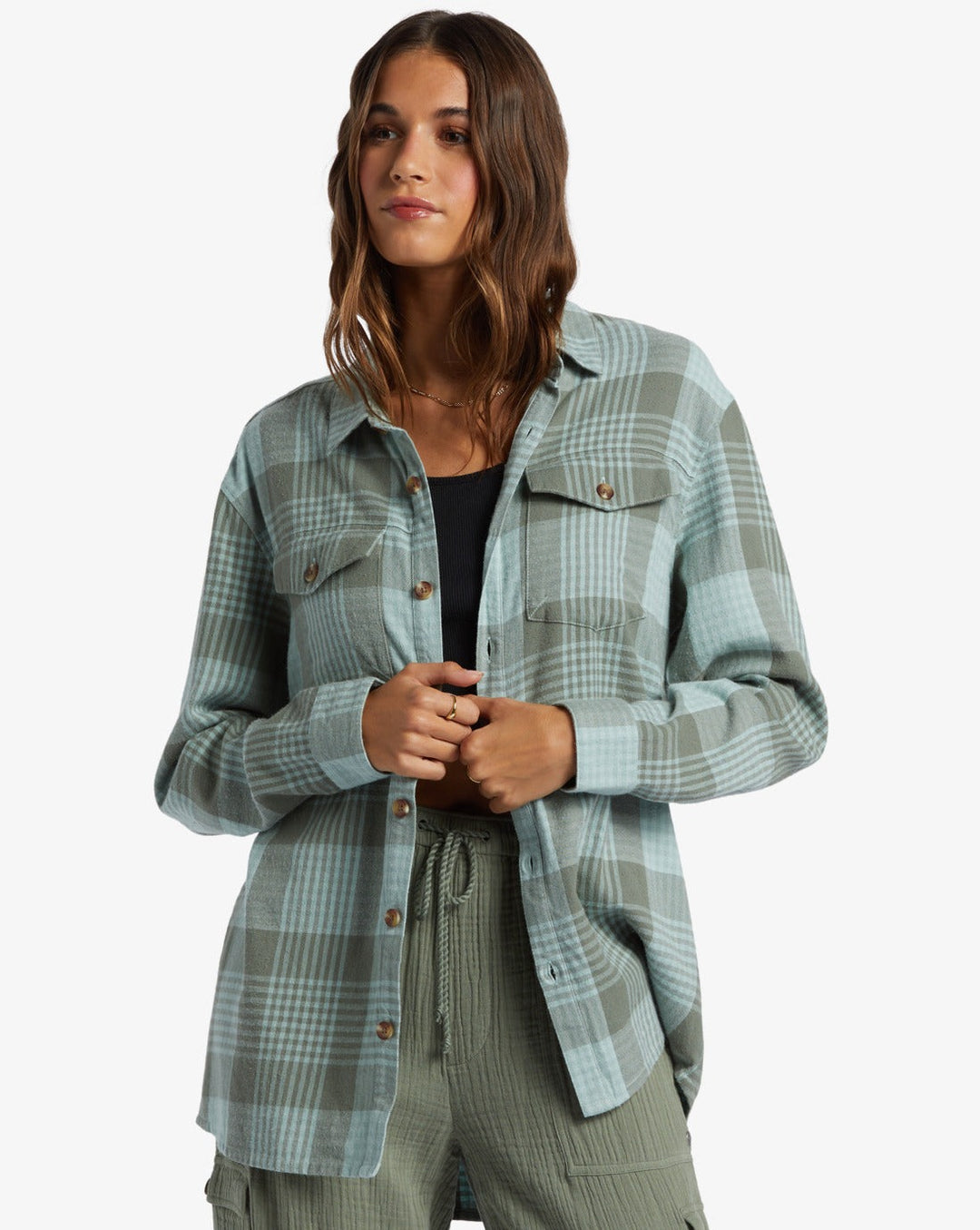 Let It Go Flannel Long Sleeve Shirt - Anthracite Hallo Plaid