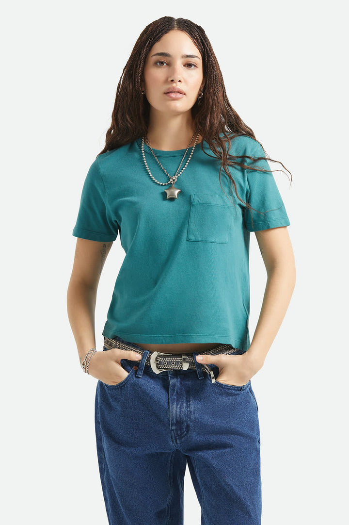 Brixton Women's Carefree Organic Garment Dye Perfect T-Shirt - Washed Mediterranean Teal - Sun Diego Boardshop