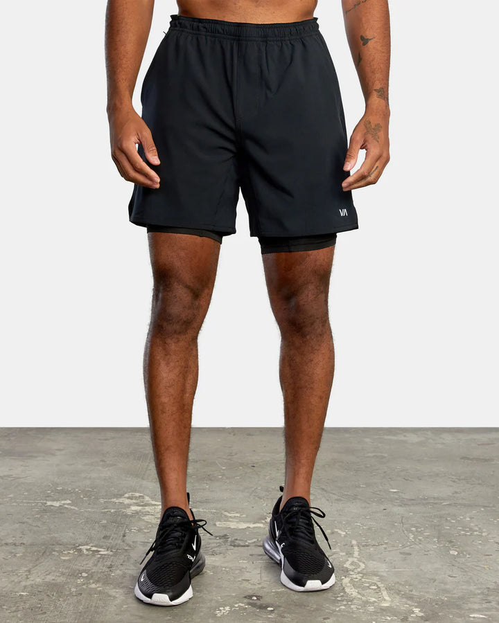 RVCA YOGGER TRAIN 2-IN-1 ELASTIC WAIST WORKOUT SHORTS 17" - BLACK MULTI - Sun Diego Boardshop