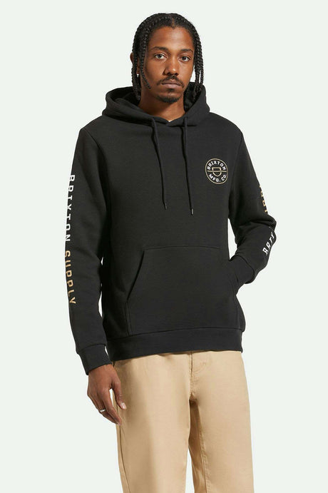 Brixton Crest Hoodie - BLACK/SAND/WHITE - Sun Diego Boardshop