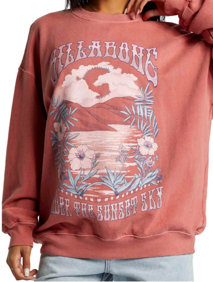 Billabong Ride In Oversized Crewneck Sweatshirt - RED CLAY - Sun Diego Boardshop