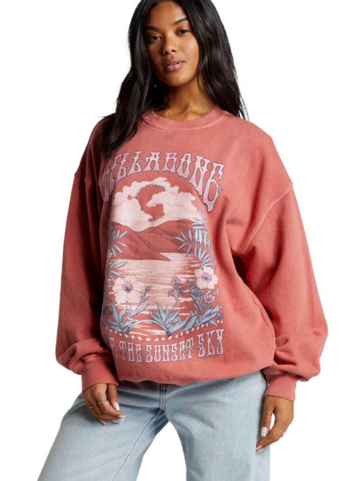 Billabong Ride In Oversized Crewneck Sweatshirt - RED CLAY - Sun Diego Boardshop