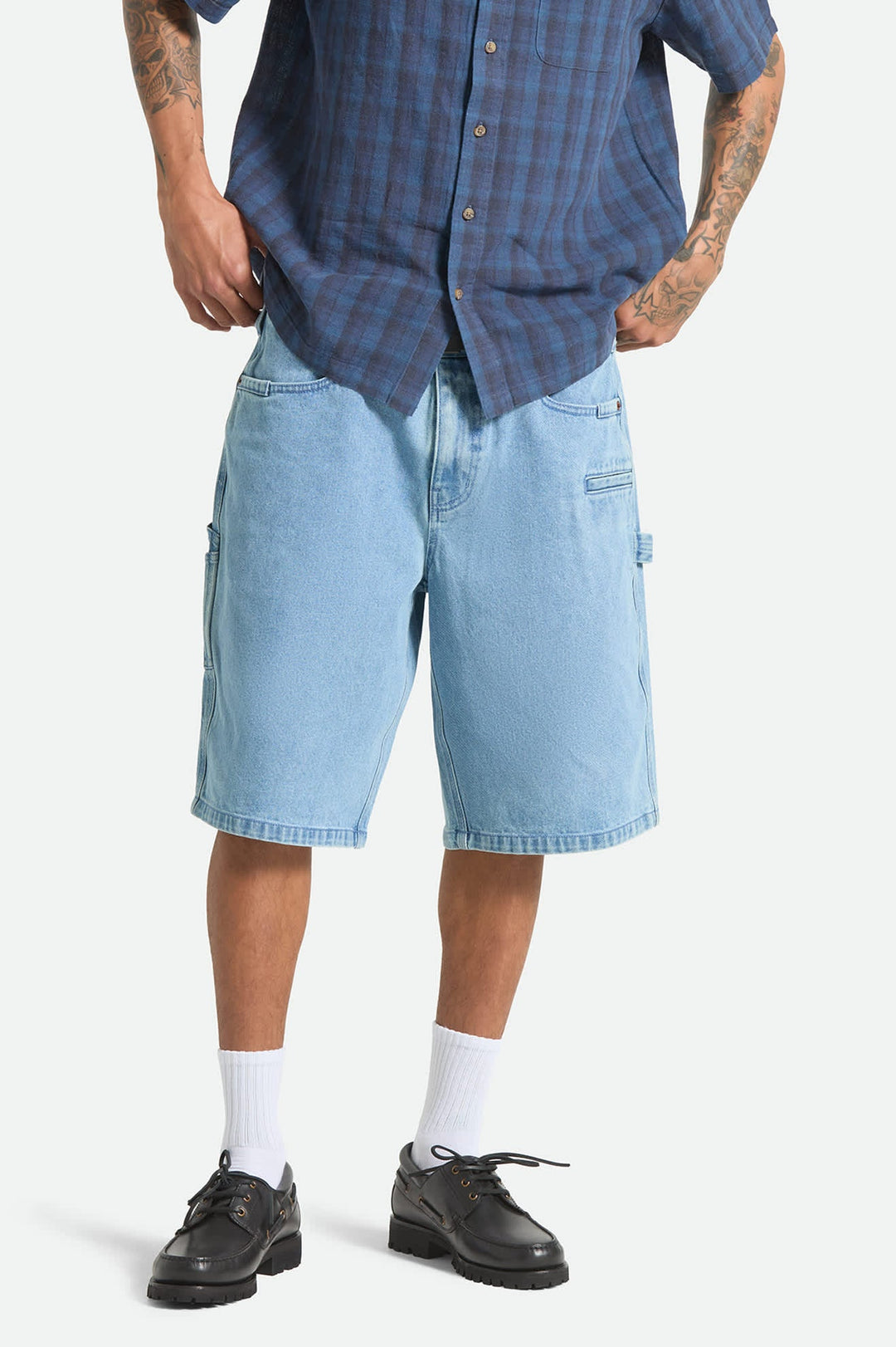 Brixton Men's Builders Carpenter Baggy Short - Washed Blue Denim - Sun Diego Boardshop