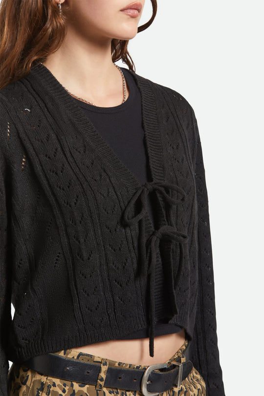 Brixton Cropped Pointelle Tie Cardigan - Black - Sun Diego Boardshop