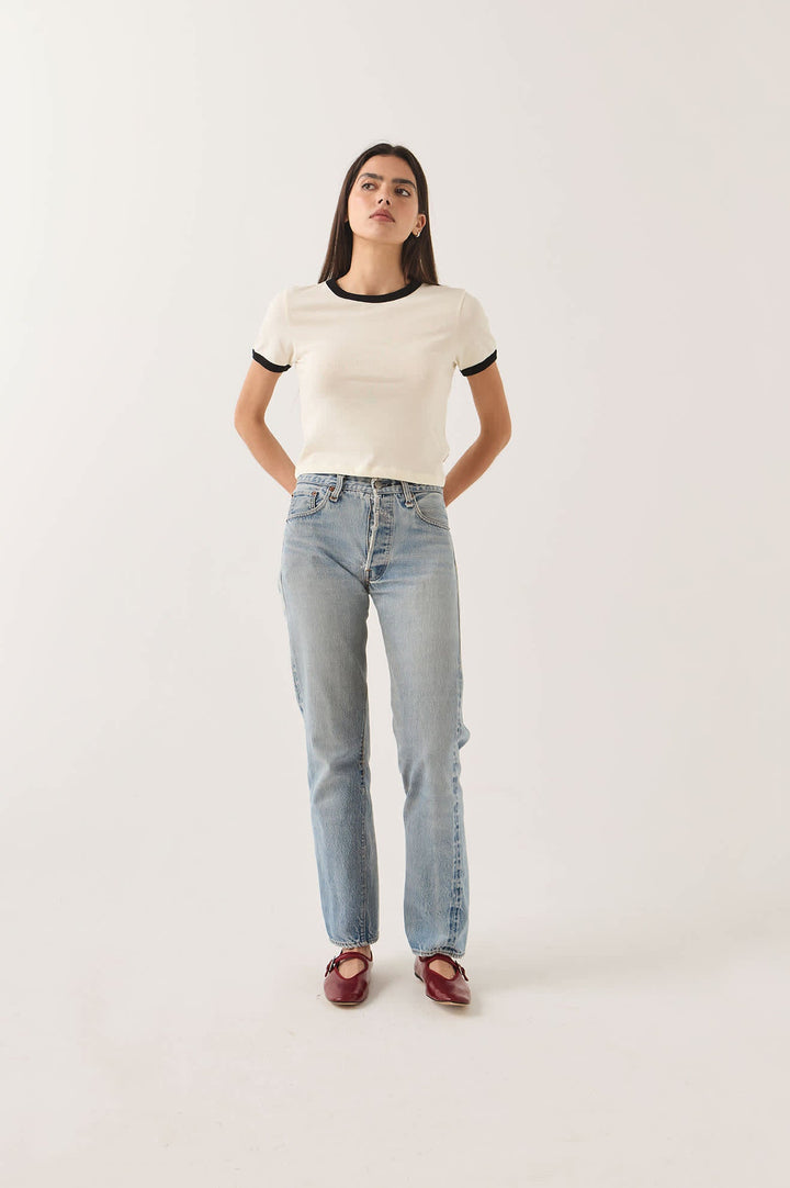 Brixton Women's Carefree Organic Garment Dye Ringer T-Shirt - Off White/Black - Sun Diego Boardshop