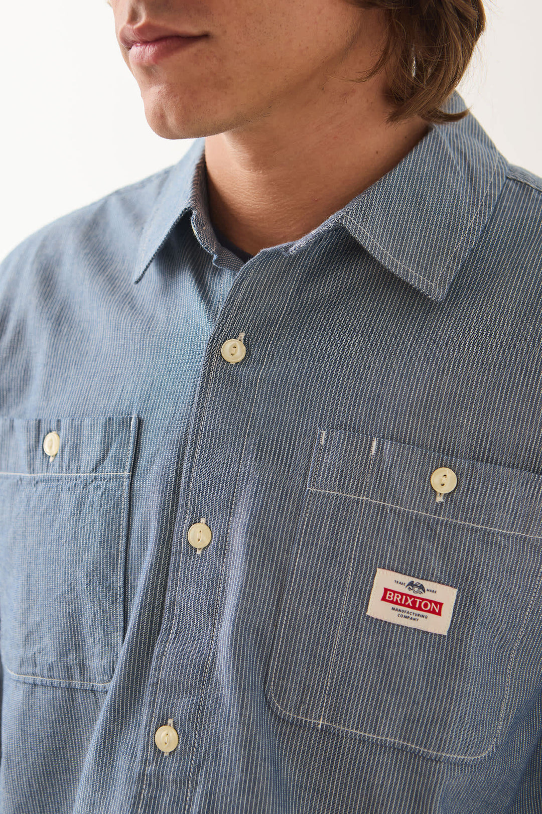 Brixton Men's Trademark Long Sleeve Shirt - Blue Chambray Micro Stripe - Sun Diego Boardshop