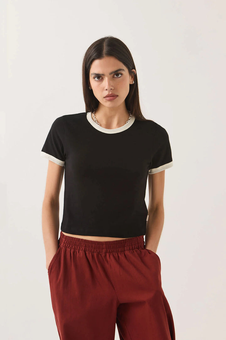 Brixton Women's Carefree Organic Garment Dye Ringer T-Shirt - Black/Off White - Sun Diego Boardshop