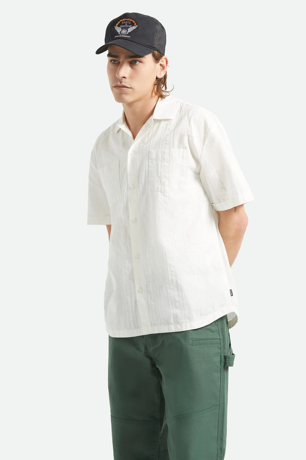 Brixton Men's Vintage Short Sleeve Shirt - Off White Jacquard Stripe - Sun Diego Boardshop