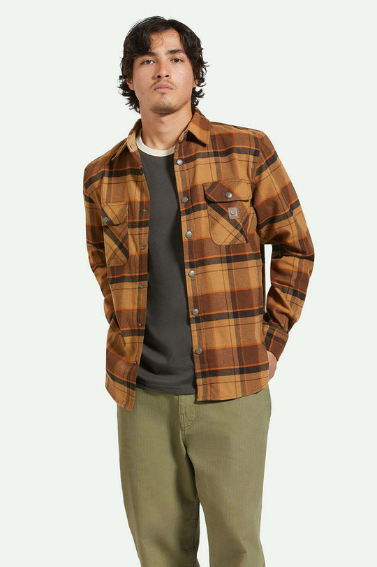 Brixton Builders Bowery Stretch Water Resistant L/S Flannel - BURRO BROWN PINECONE BROWN BLACK - Sun Diego Boardshop