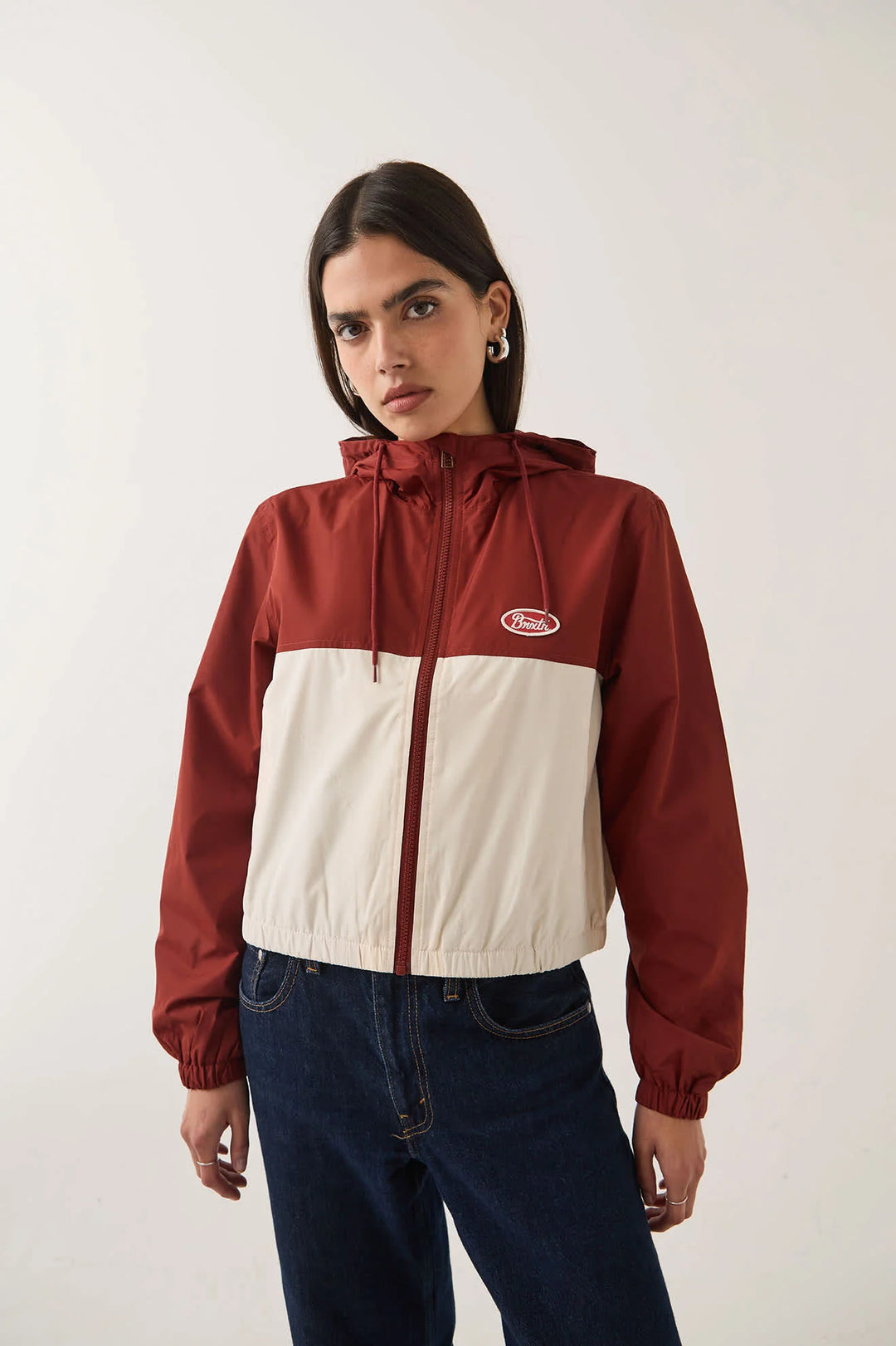 Brixton Women's Parsons Lightweight Hooded Windbreaker - Dark Brick/Whitecap - Sun Diego Boardshop