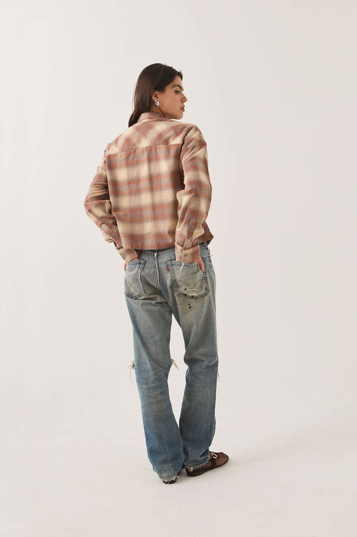 Brixton Women's Bowery Crop Overshirt - Soft Tan Window Plaid - Sun Diego Boardshop