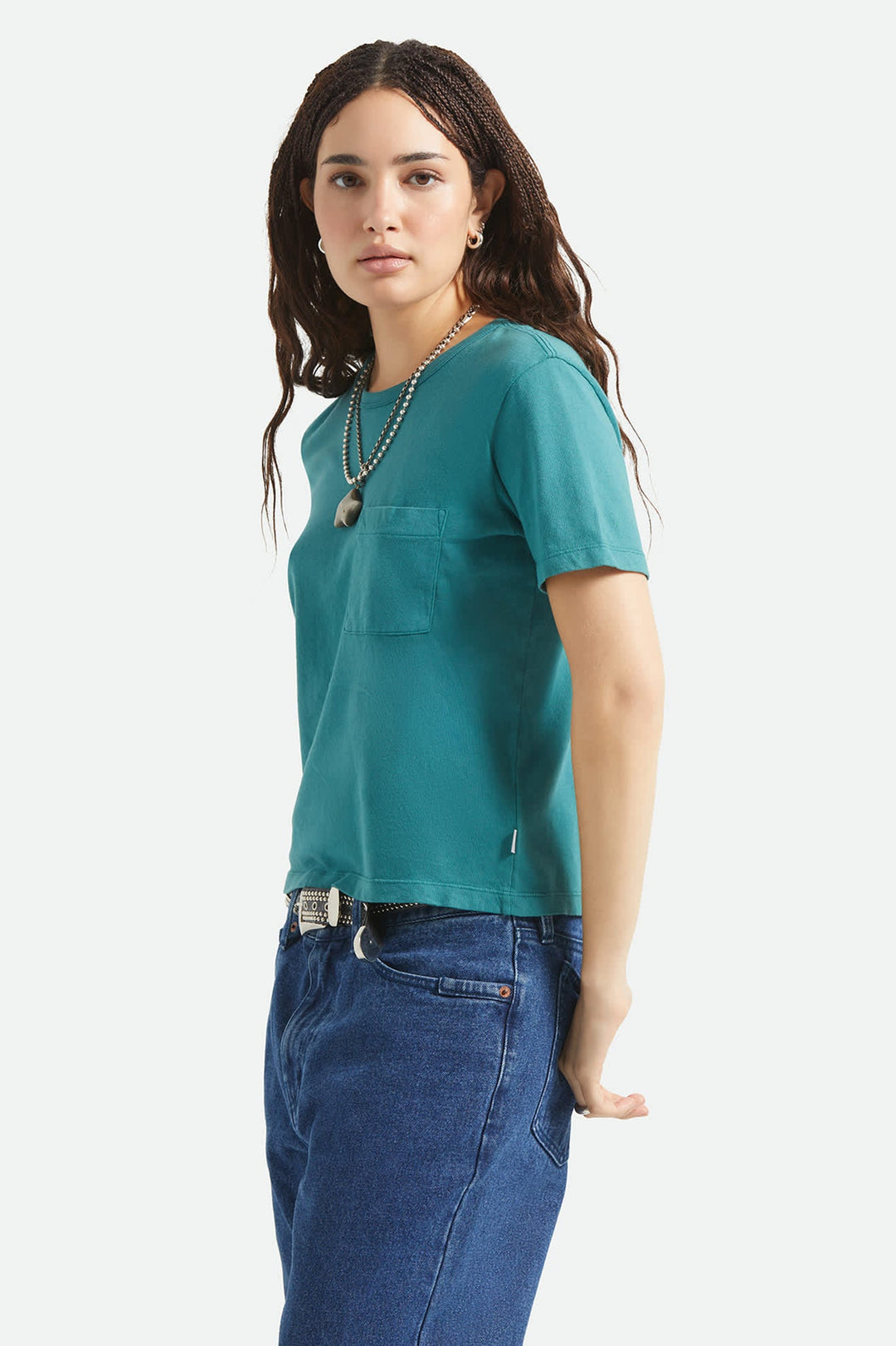 Brixton Women's Carefree Organic Garment Dye Perfect T-Shirt - Washed Mediterranean Teal - Sun Diego Boardshop