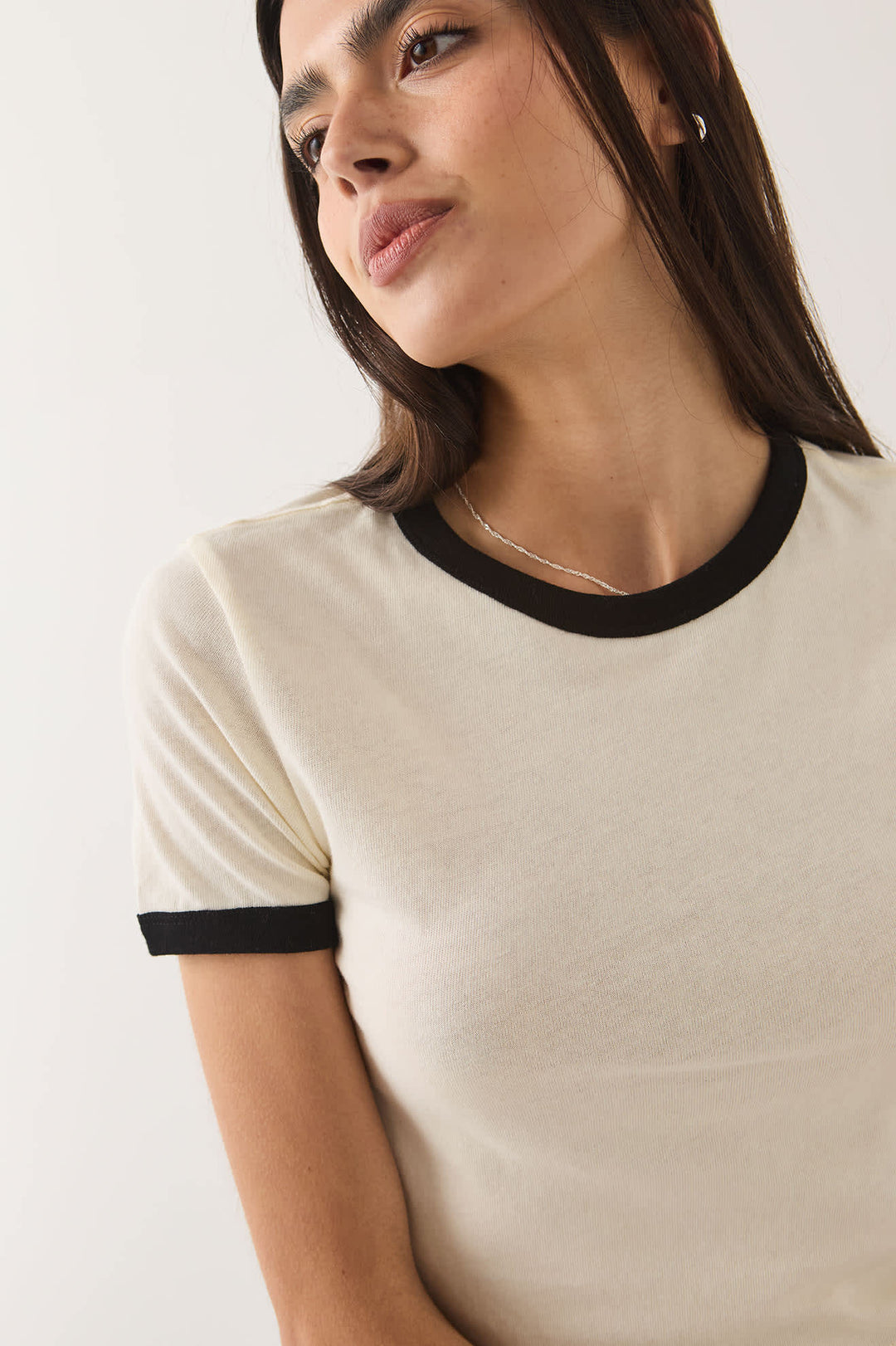 Brixton Women's Carefree Organic Garment Dye Ringer T-Shirt - Off White/Black - Sun Diego Boardshop