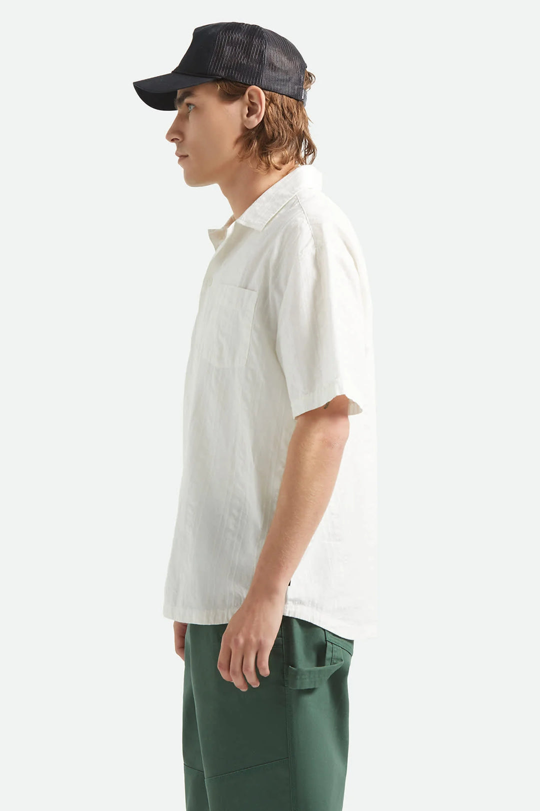 Brixton Men's Vintage Short Sleeve Shirt - Off White Jacquard Stripe - Sun Diego Boardshop