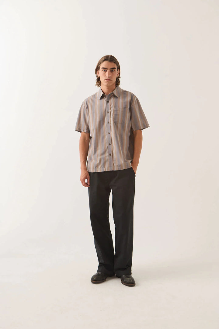 Brixton Men's Cru Shirt - Charcoal Shadow Stripe - Sun Diego Boardshop