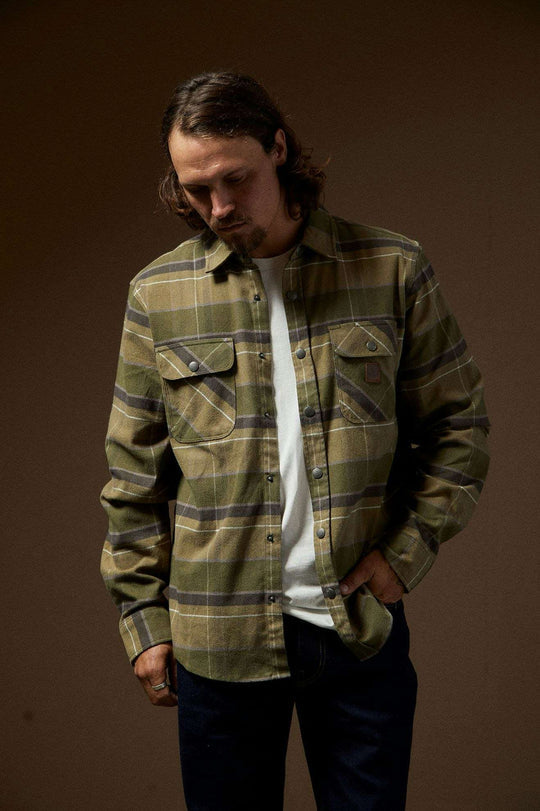 Brixton Builders Bowery Stretch Water Resistant L/S Flannel - DILL OLIVE SURPLUS WASHED BLACK - Sun Diego Boardshop