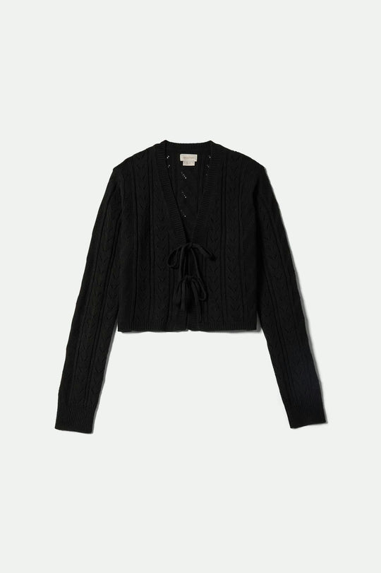 Brixton Cropped Pointelle Tie Cardigan - Black - Sun Diego Boardshop