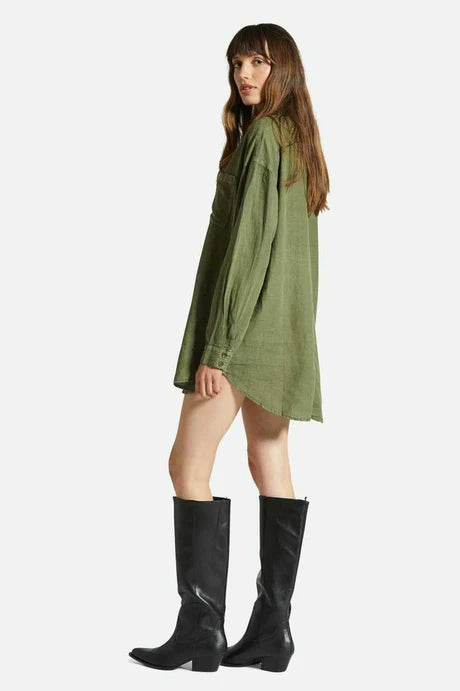 Brixton VINTAGE LINEN L/S WOVEN SHIRTDRESS - SEA KELP - Sun Diego Boardshop