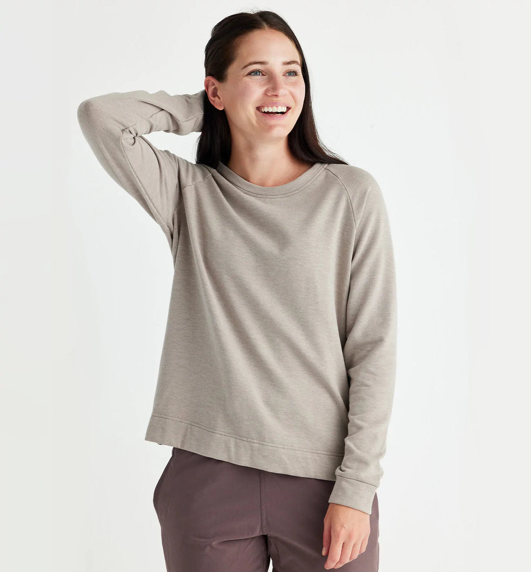 FREE FLY Women's Bamboo Lightweight Fleece Crewneck Pullover - HEATHER STONE - Sun Diego Boardshop