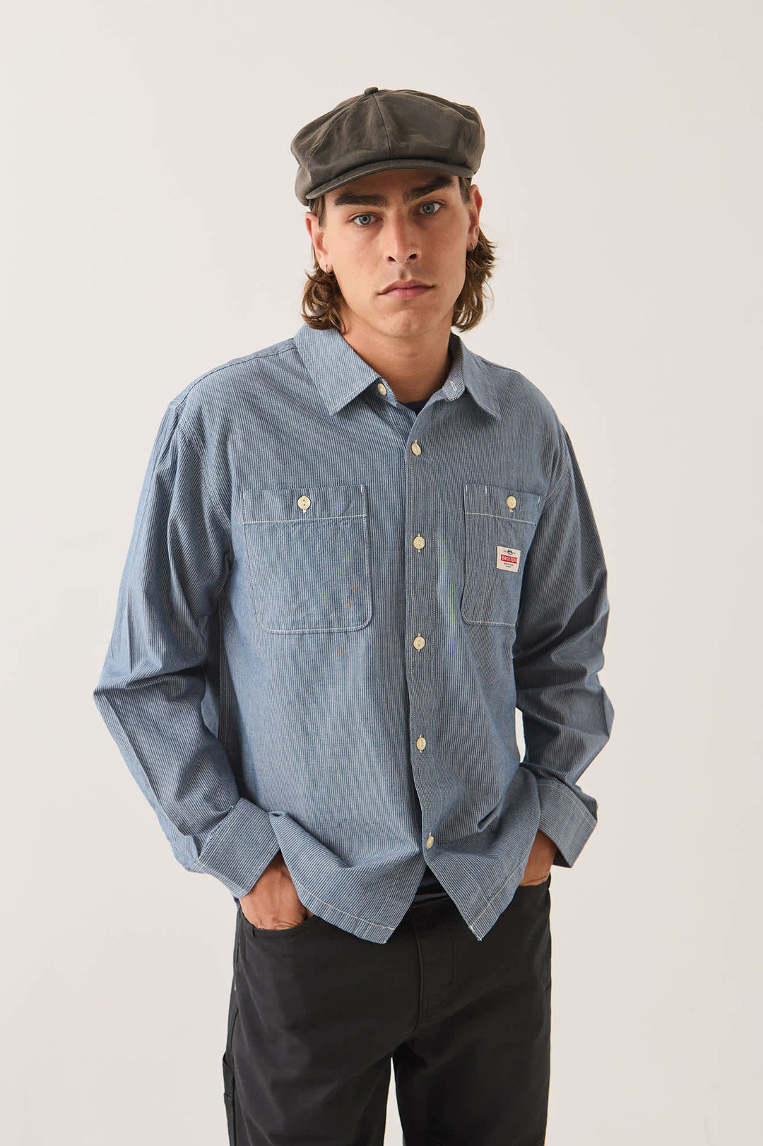 Brixton Men's Trademark Long Sleeve Shirt - Blue Chambray Micro Stripe - Sun Diego Boardshop