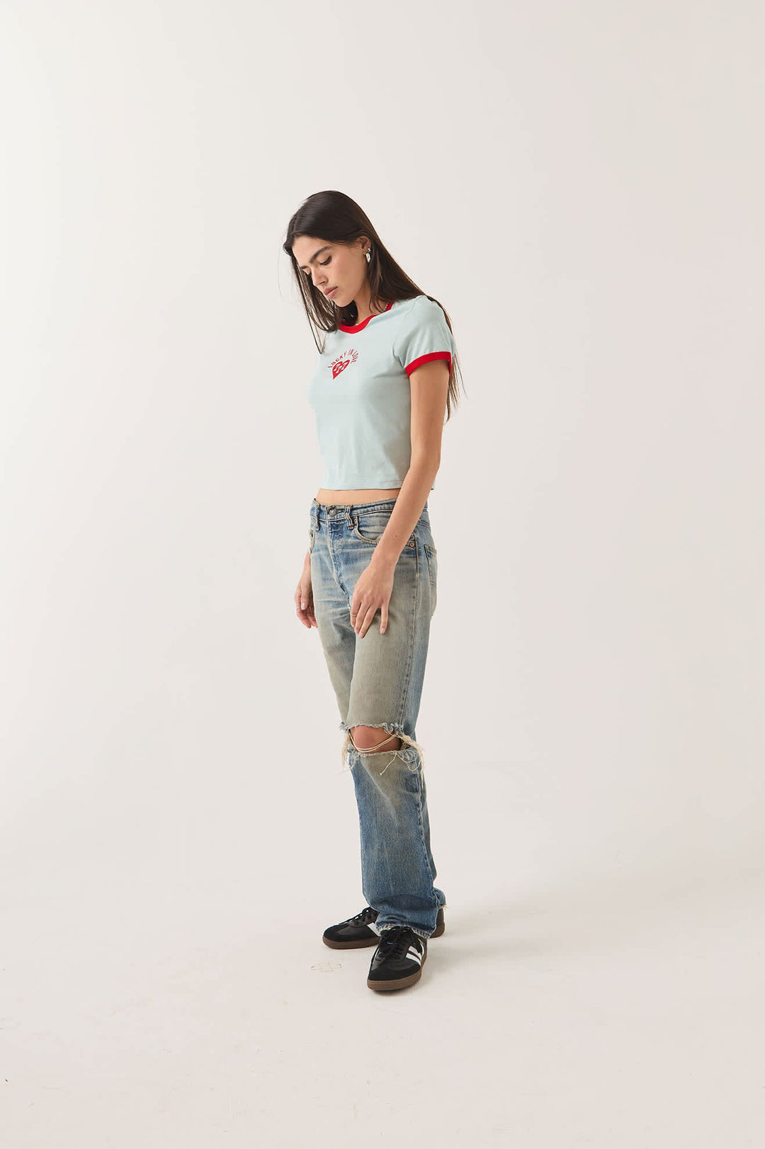 Brixton Women's Lucky In Love Baby T-Shirt - Sea Grass/Adrenaline Red - Sun Diego Boardshop