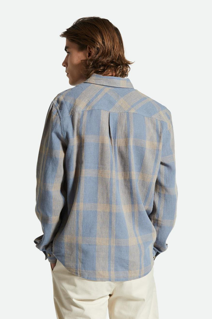 Brixton Memhis linen blend l/s shirt - FLINT STONE BLUE/CINDER GREY - Sun Diego Boardshop