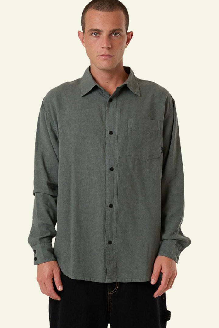 THRILLS Hemp Minimal Thrills Oversized Long Sleeve Shirt - DARK FOREST - Sun Diego Boardshop