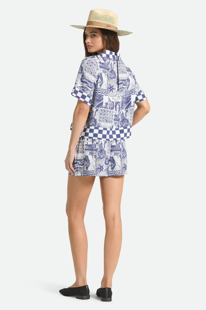 Brixton Women's The Omar Button Down Short Sleeve Shirt - Navy/White Collage - Sun Diego Boardshop