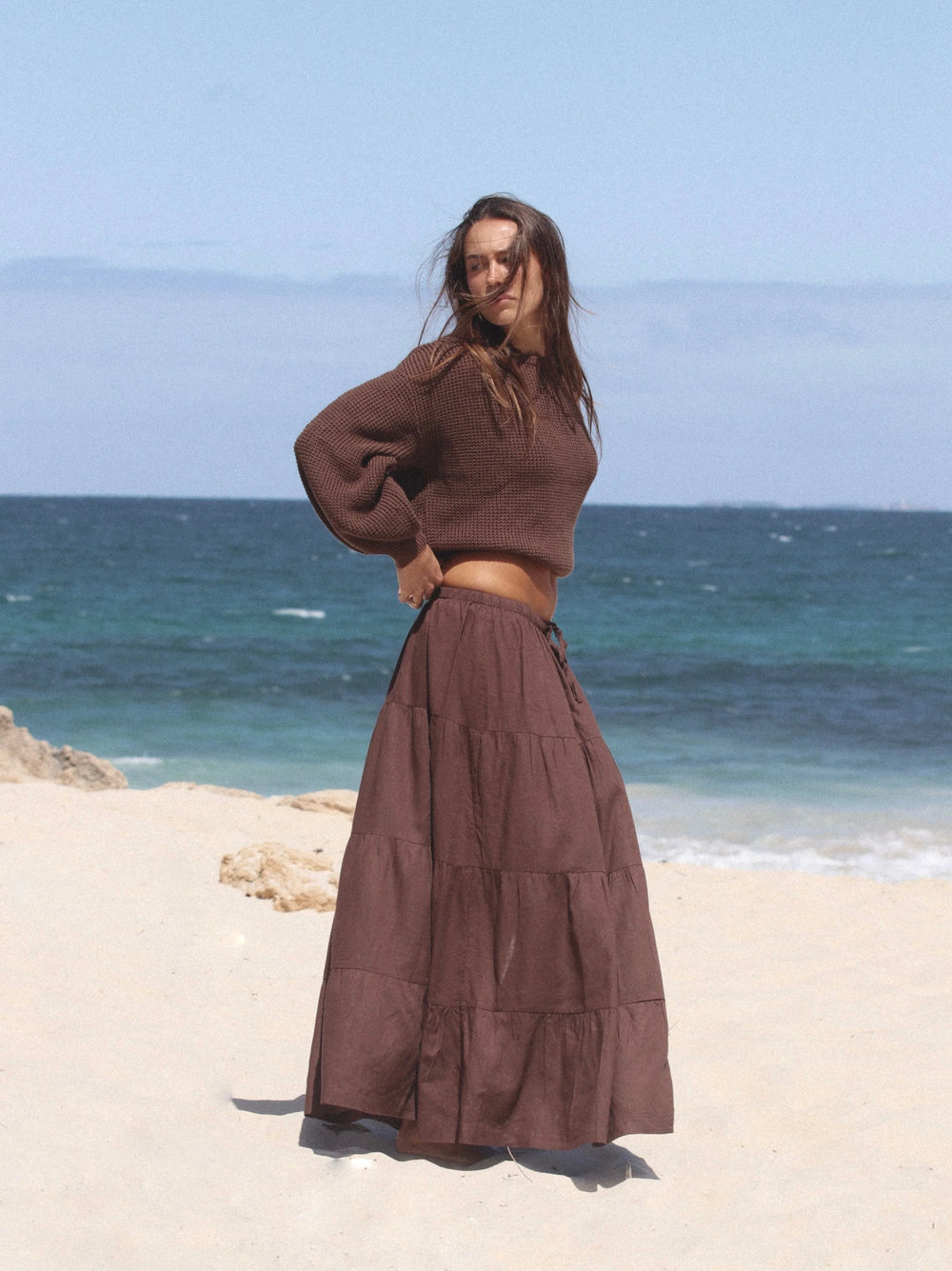 Rhythm Women's Classic Tiered Maxi Skirt - Chocolate - Sun Diego Boardshop