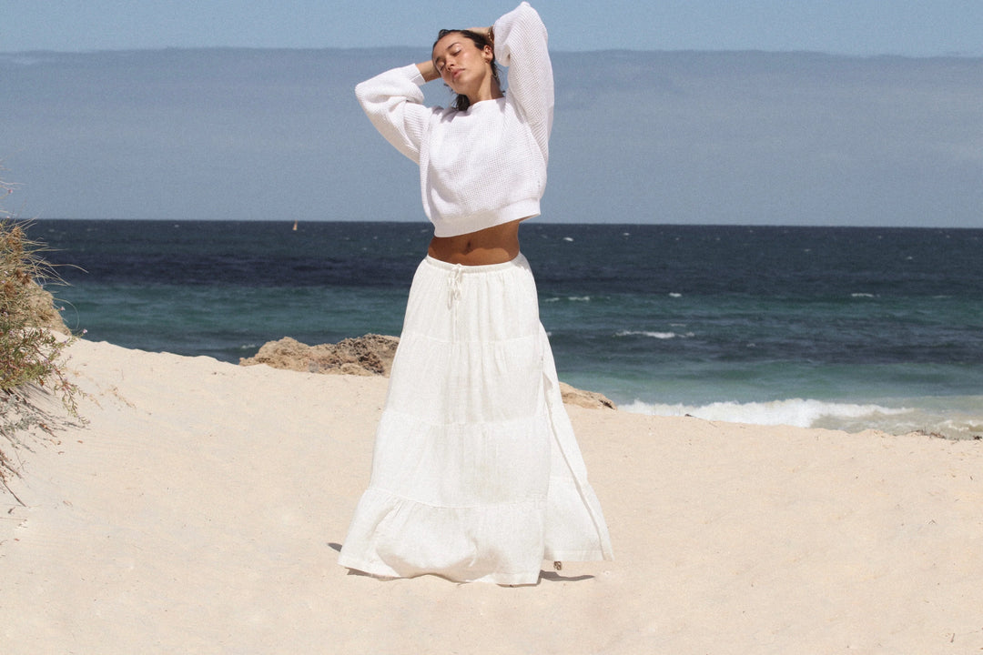 Rhythm Women's Classic Tiered Maxi Skirt - White - Sun Diego Boardshop