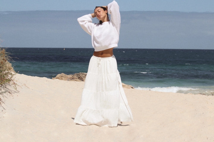 Rhythm Women's Classic Tiered Maxi Skirt - White - Sun Diego Boardshop