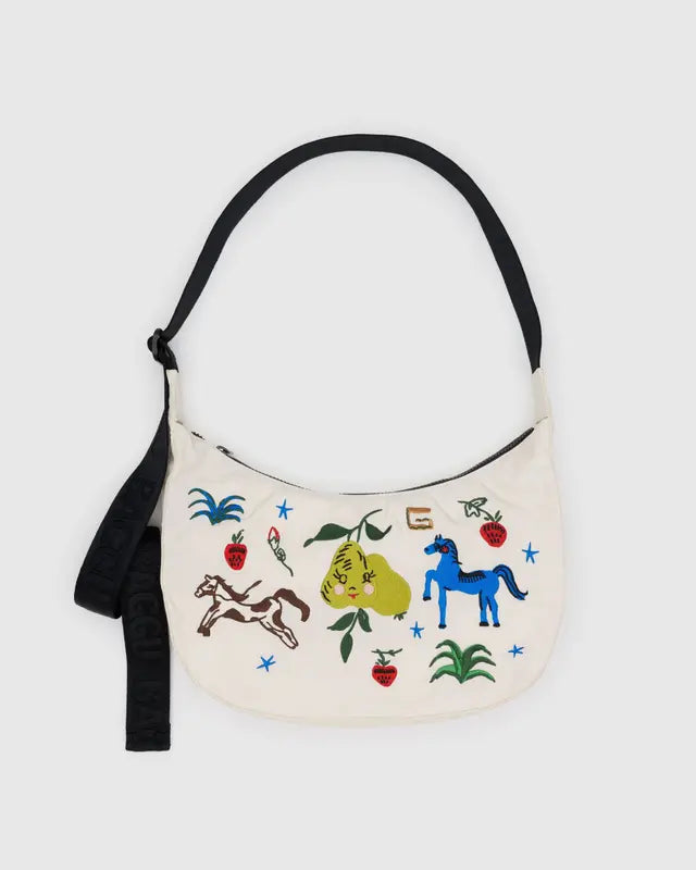 Baggu Medium Nylon Crescent Bag - Embroidered Painted Prairie - Sun Diego Boardshop