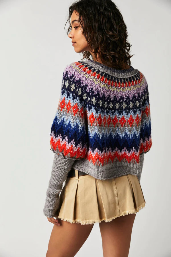 Free People Home For The Holidays Sweater - Heather Grey Combo - Sun Diego Boardshop