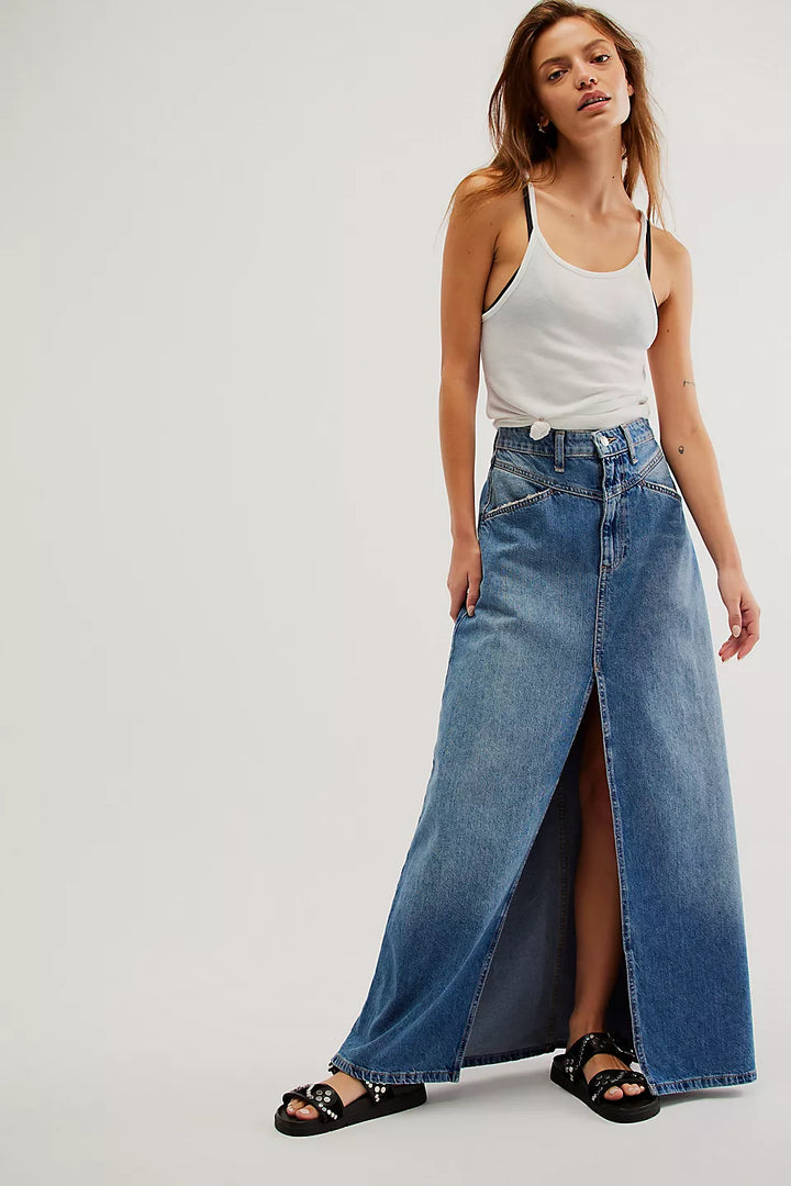 Free People We The Free Come As You Are Denim Maxi Skirt - SAPPHIRE BLUE - Sun Diego Boardshop