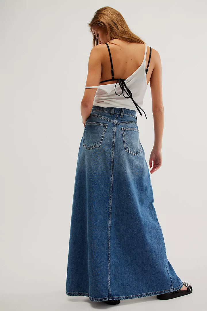 Free People We The Free Come As You Are Denim Maxi Skirt - SAPPHIRE BLUE - Sun Diego Boardshop