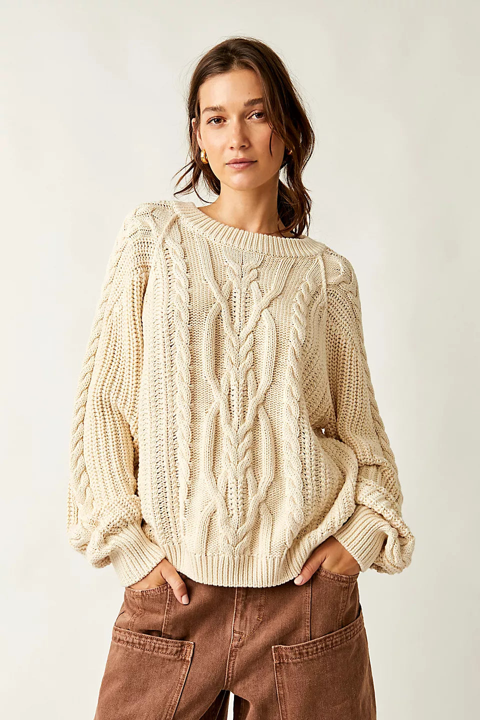 Free People FRANKIE CABLE SWEATER - IVORY - Sun Diego Boardshop