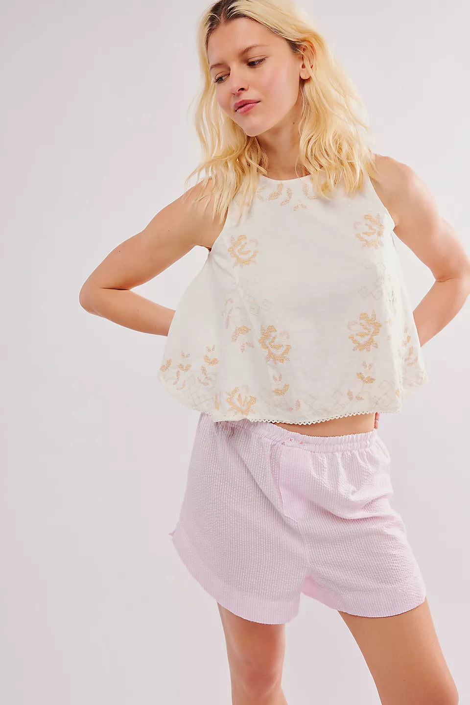 Free People Fun And Flirty Embroidered Top - Ivory Combo - Sun Diego Boardshop